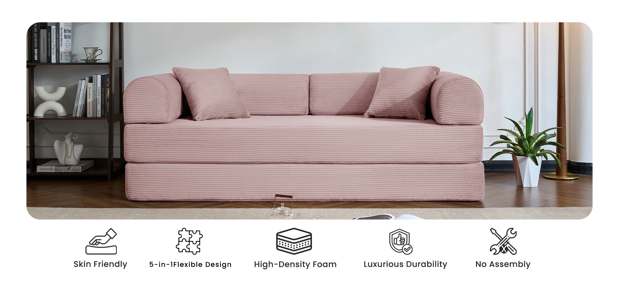 79&rsquo;&rsquo; Folding Convertible Sofa Bed Corduroy Upholstered Boneless Couch, Loveseat Sleeper Floor Sofa for Living Room Bedroom