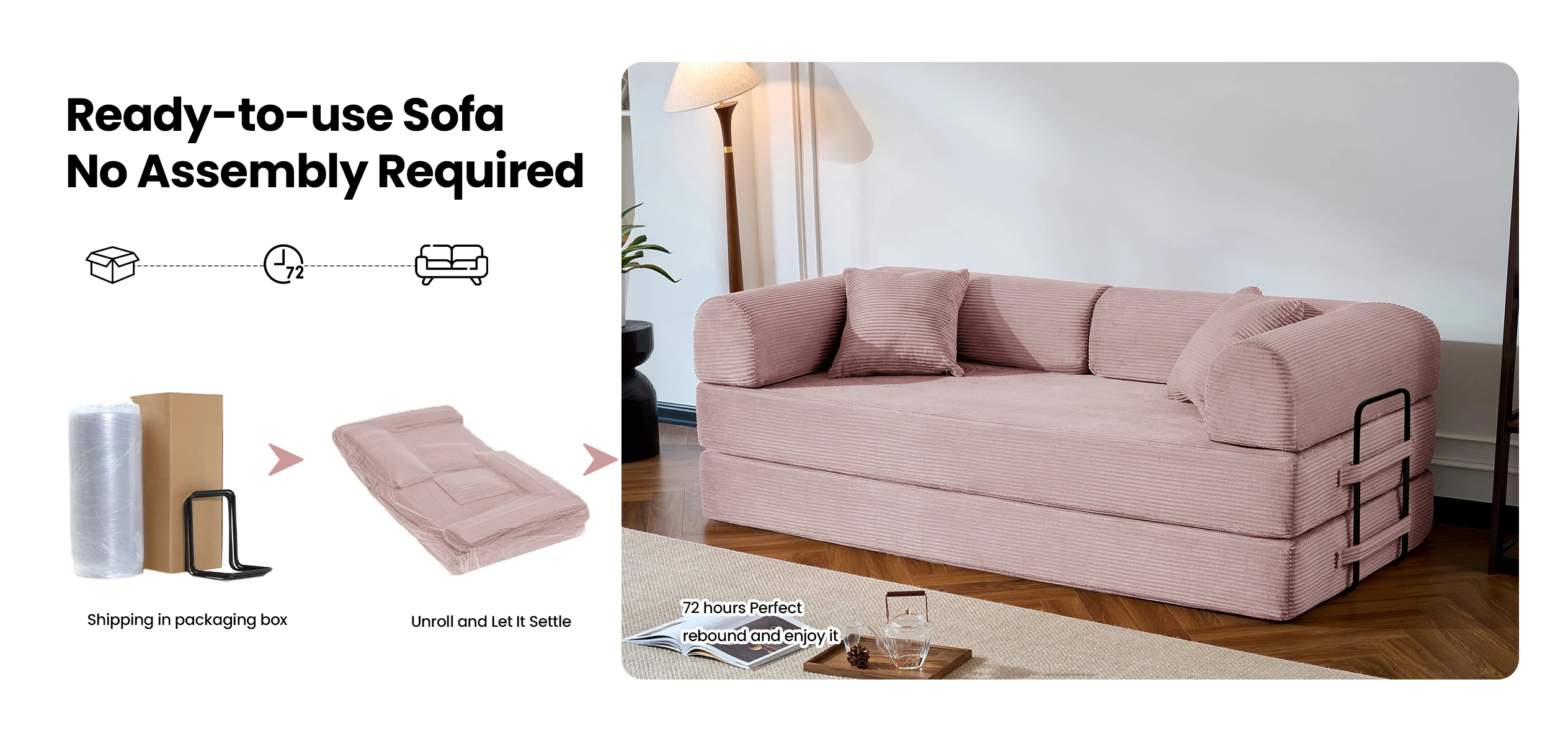 79&rsquo;&rsquo; Folding Convertible Sofa Bed Corduroy Upholstered Boneless Couch, Loveseat Sleeper Floor Sofa for Living Room Bedroom