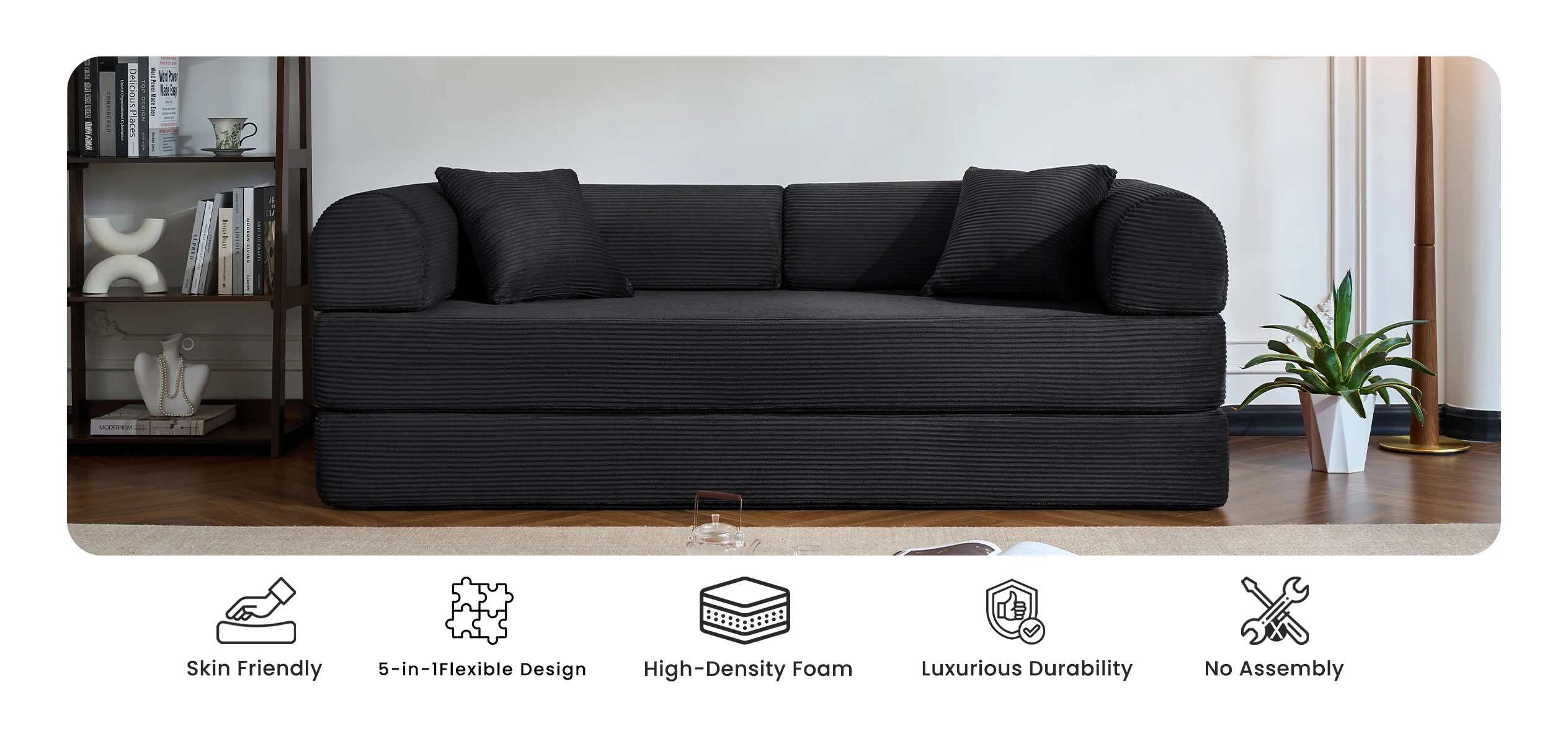 79&rsquo;&rsquo; Folding Convertible Sofa Bed Corduroy Upholstered Boneless Couch, Loveseat Sleeper Floor Sofa for Living Room Bedroom