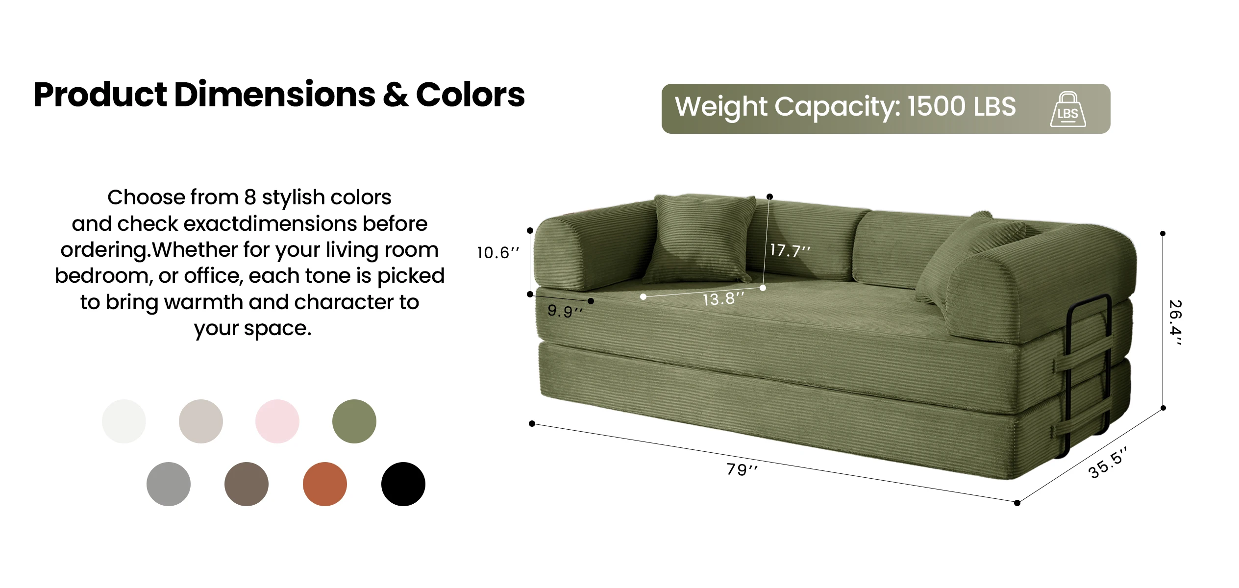 79&rsquo;&rsquo; Folding Convertible Sofa Bed Corduroy Upholstered Boneless Couch, Loveseat Sleeper Floor Sofa for Living Room Bedroom