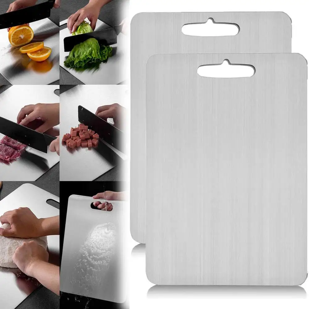 Titanium Cutting Boards for Kitchen Stainless Board 304 Steel Thickened Double Sided Food Grade Portable Fruit Meat Chopping Titanium Cutting Boards for Kitchen Stainless Board 304 Steel Thickened Double Sided Food Grade Portable Fruit Meat Chopping