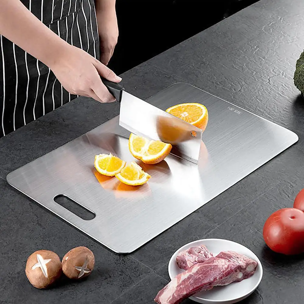 Titanium Cutting Boards for Kitchen Stainless Board 304 Steel Thickened Double Sided Food Grade Portable Fruit Meat Chopping Titanium Cutting Boards for Kitchen Stainless Board 304 Steel Thickened Double Sided Food Grade Portable Fruit Meat Chopping