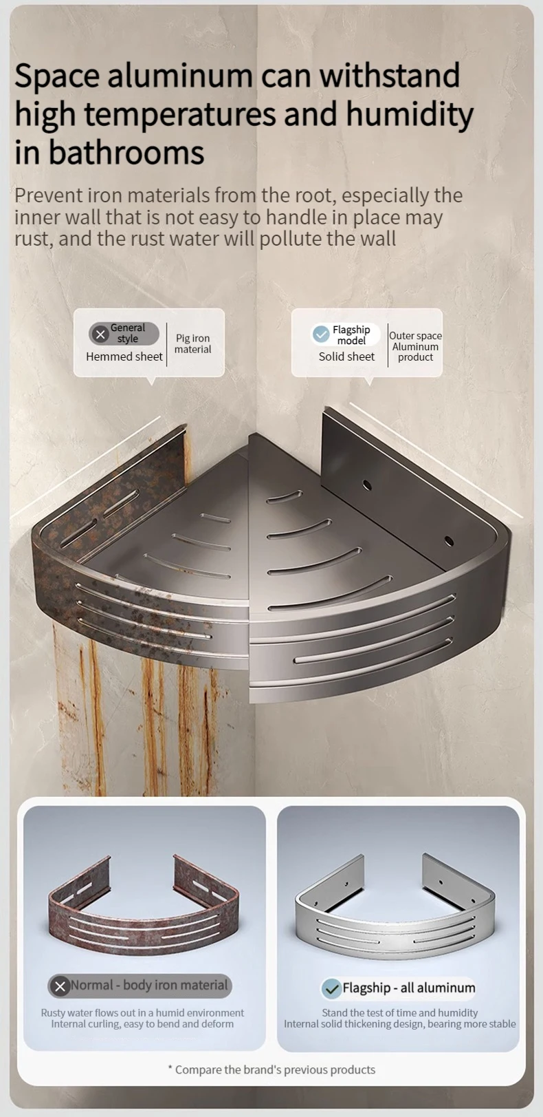 No Drill Sticker Walls for Installation Aluminum Bathroom Shelf Shelves Shampoo Rack Storage Holder Kitchen Organizer Rack
