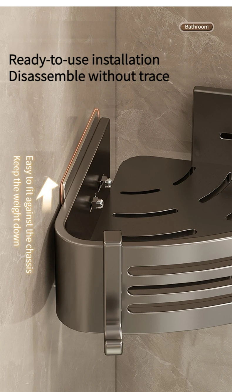 No Drill Sticker Walls for Installation Aluminum Bathroom Shelf Shelves Shampoo Rack Storage Holder Kitchen Organizer Rack