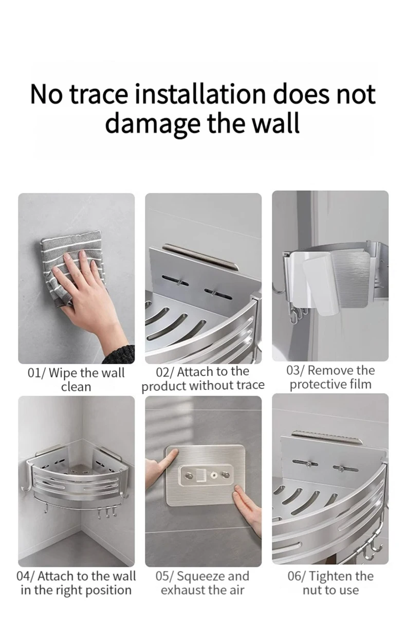 No Drill Sticker Walls for Installation Aluminum Bathroom Shelf Shelves Shampoo Rack Storage Holder Kitchen Organizer Rack