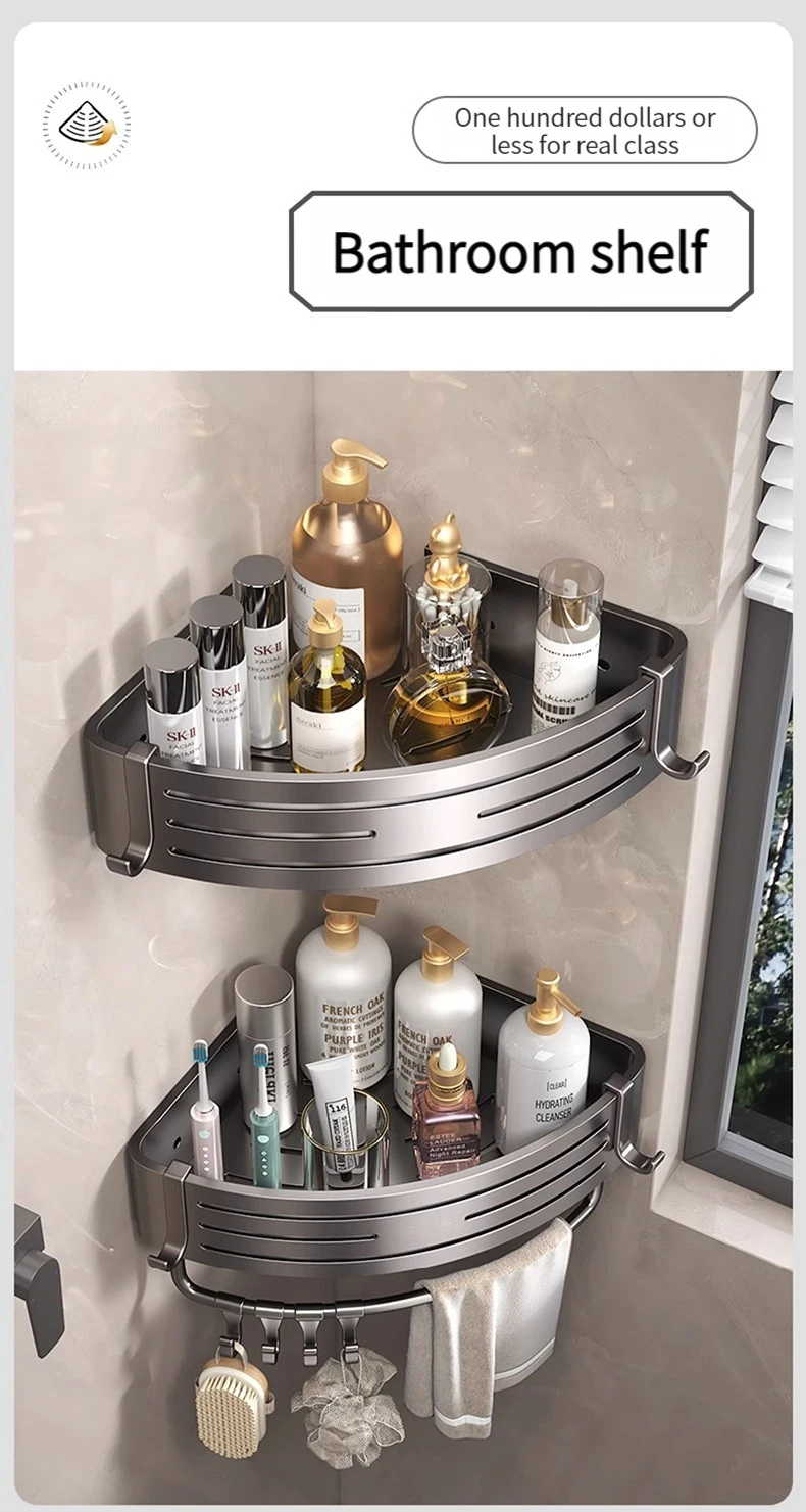 No Drill Sticker Walls for Installation Aluminum Bathroom Shelf Shelves Shampoo Rack Storage Holder Kitchen Organizer Rack