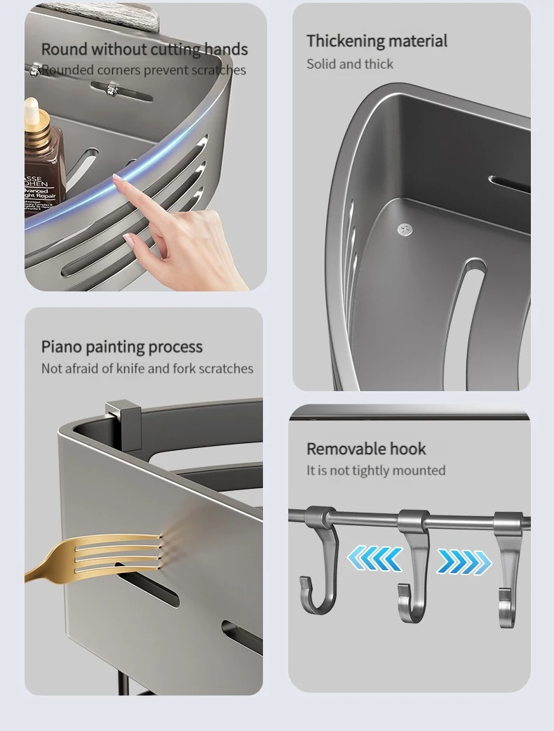 No Drill Sticker Walls for Installation Aluminum Bathroom Shelf Shelves Shampoo Rack Storage Holder Kitchen Organizer Rack