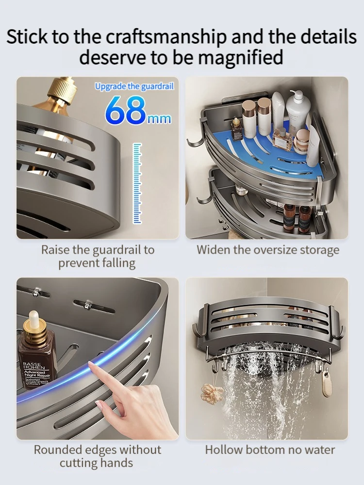 No Drill Sticker Walls for Installation Aluminum Bathroom Shelf BATHROOM SHELVES No Drill Sticker Walls for Installation Aluminum Bathroom Shelf Shelves Shampoo Rack Storage Holder Kitchen Organizer Rack