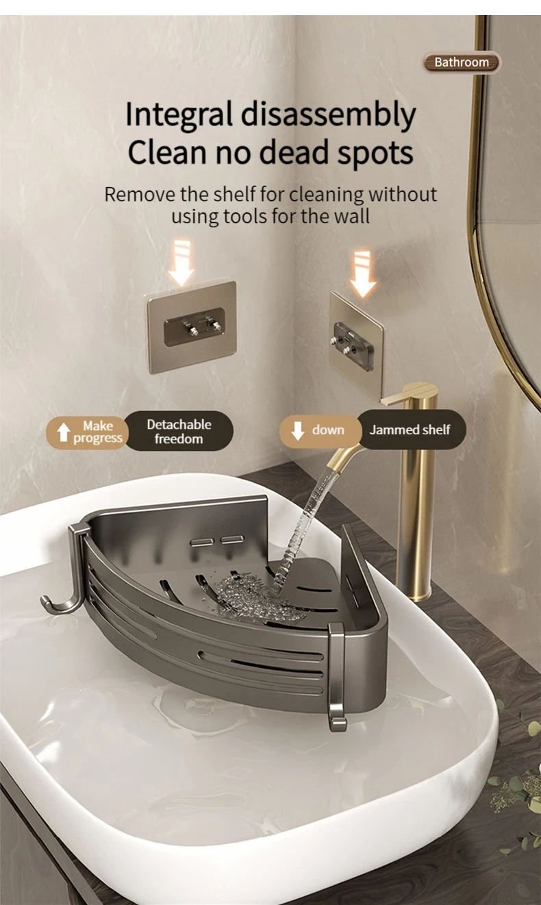 No Drill Sticker Walls for Installation Aluminum Bathroom Shelf Shelves Shampoo Rack Storage Holder Kitchen Organizer Rack