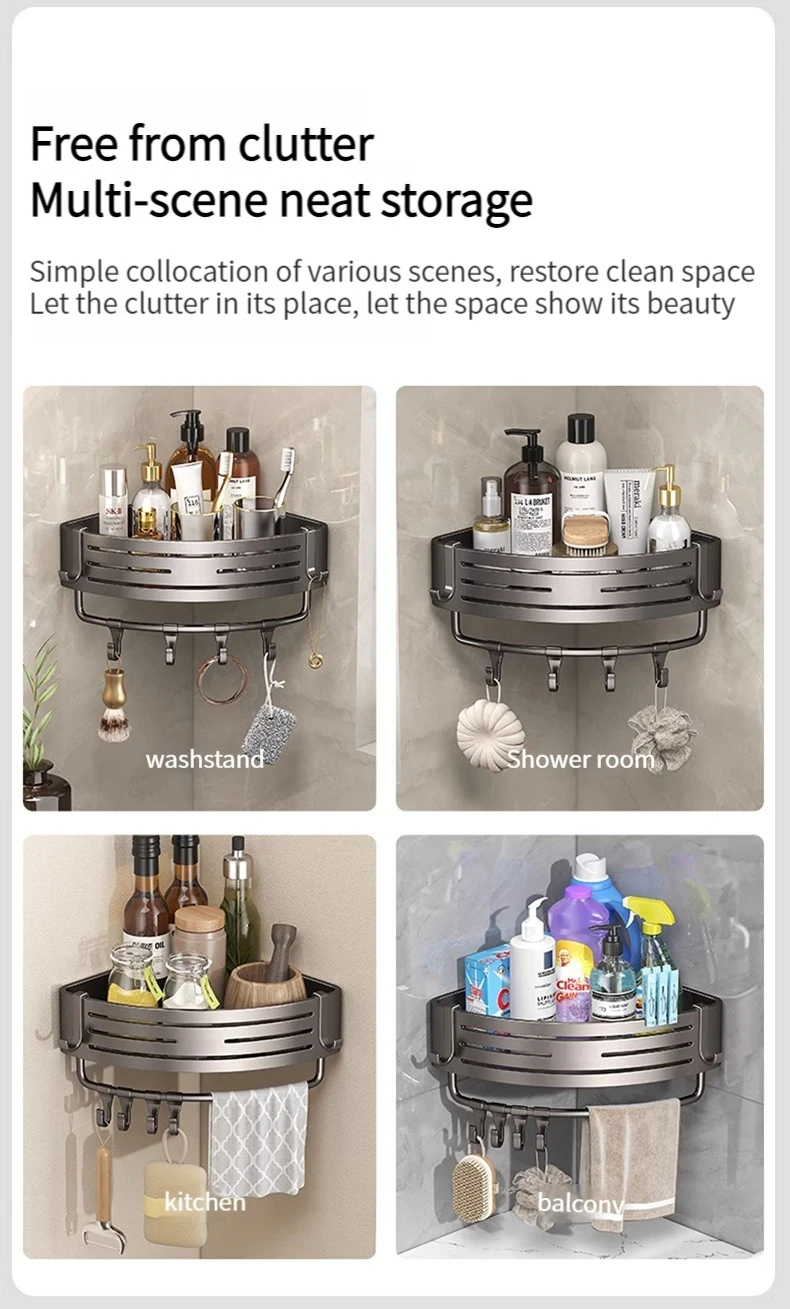 No Drill Sticker Walls for Installation Aluminum Bathroom Shelf Shelves Shampoo Rack Storage Holder Kitchen Organizer Rack