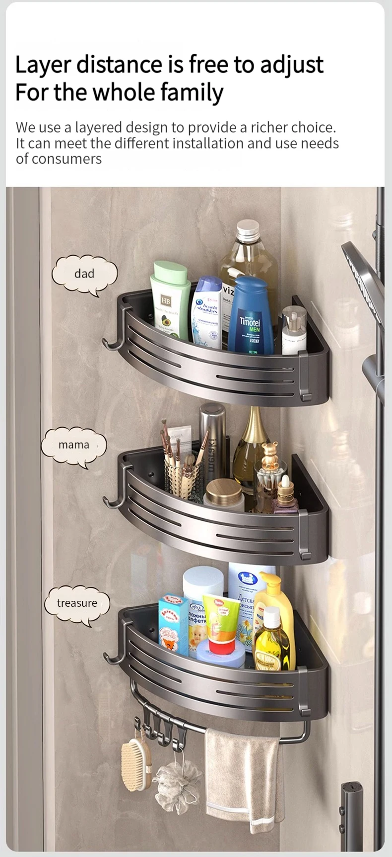 No Drill Sticker Walls for Installation Aluminum Bathroom Shelf Shelves Shampoo Rack Storage Holder Kitchen Organizer Rack