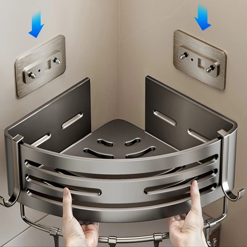 No Drill Sticker Walls for Installation Aluminum Bathroom Shelf BATHROOM SHELVES No Drill Sticker Walls for Installation Aluminum Bathroom Shelf Shelves Shampoo Rack Storage Holder Kitchen Organizer Rack
