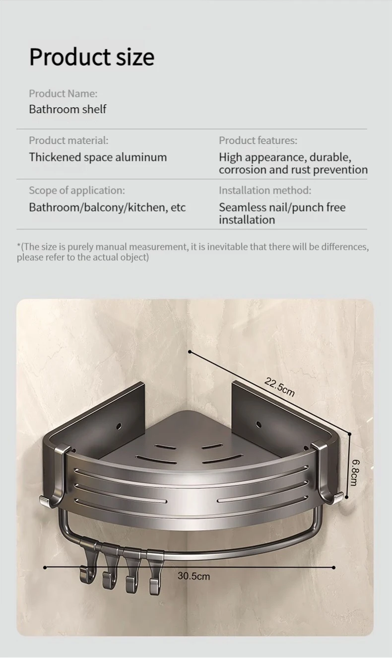 No Drill Sticker Walls for Installation Aluminum Bathroom Shelf Shelves Shampoo Rack Storage Holder Kitchen Organizer Rack
