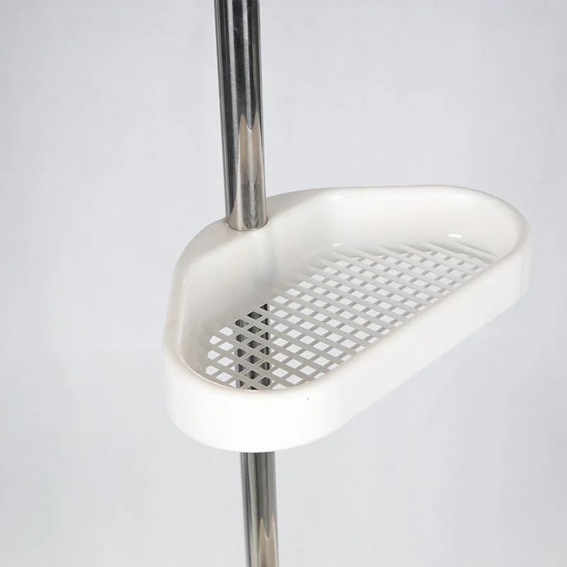 Bathroom Corner Shower Tension Pole Rust Proof Telescopic Rod 4 Tier Storage Rack Shower Organizer Stainless Steel Decor Shelf