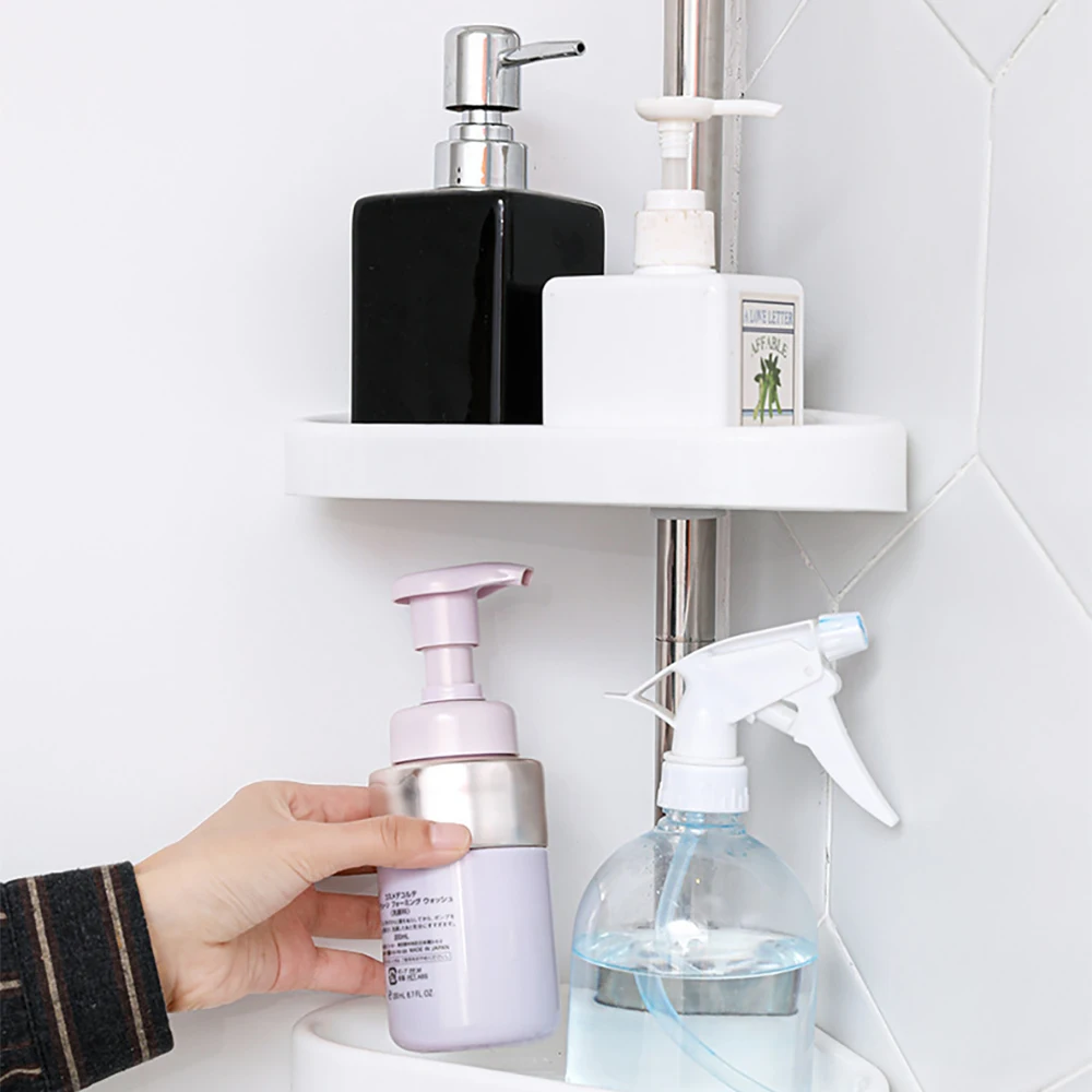 Bathroom Corner Shower Tension Pole Rust Proof Telescopic Rod 4 Tier Storage Rack Shower Organizer Stainless Steel Decor Shelf