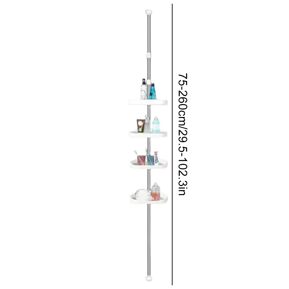 Bathroom Corner Shower Tension Pole Rust Proof Telescopic Rod 4 Tier Storage Rack Shower Organizer Stainless Steel Decor Shelf