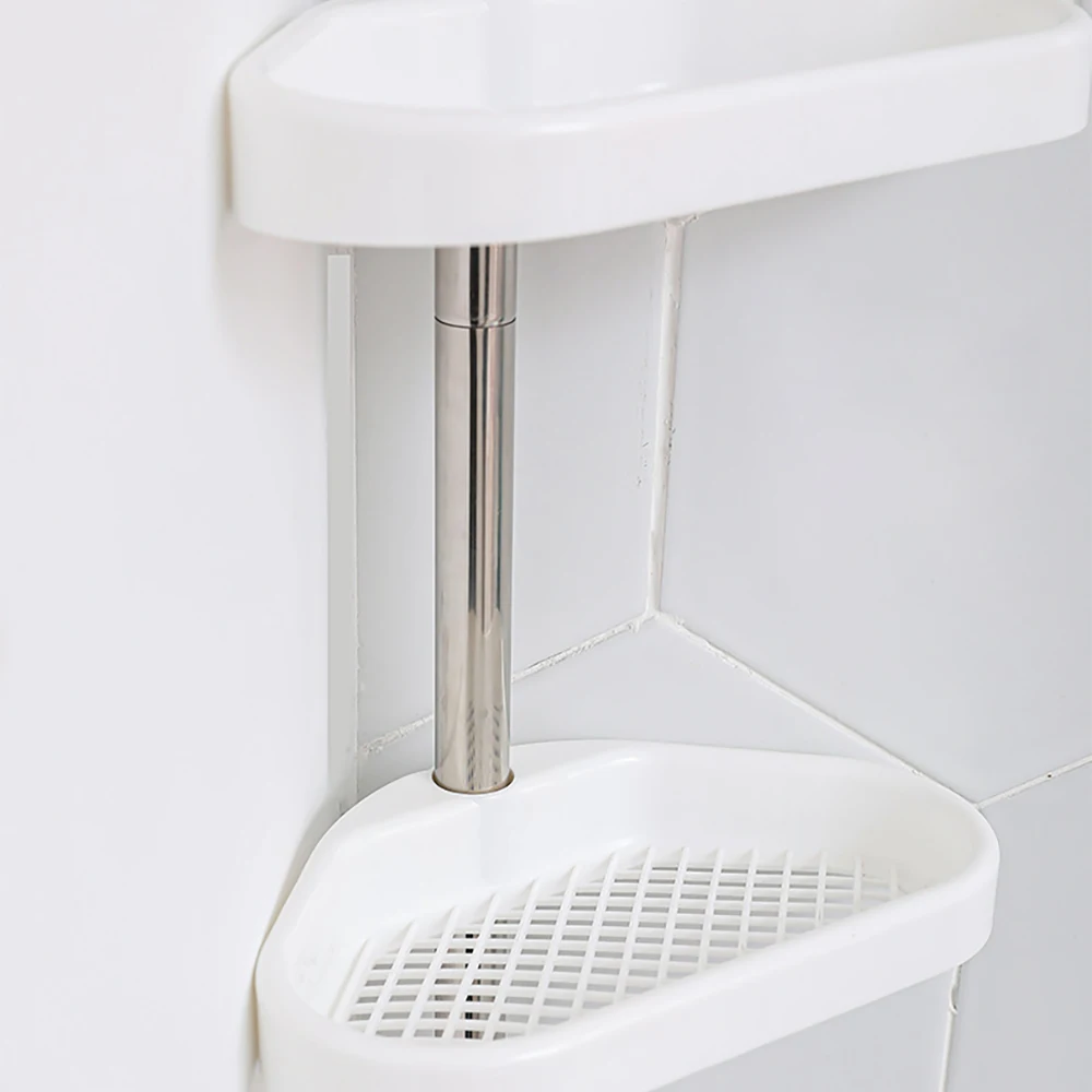 Bathroom Corner Shower Tension Pole Rust Proof Telescopic Rod 4 Tier Storage Rack Shower Organizer Stainless Steel Decor Shelf
