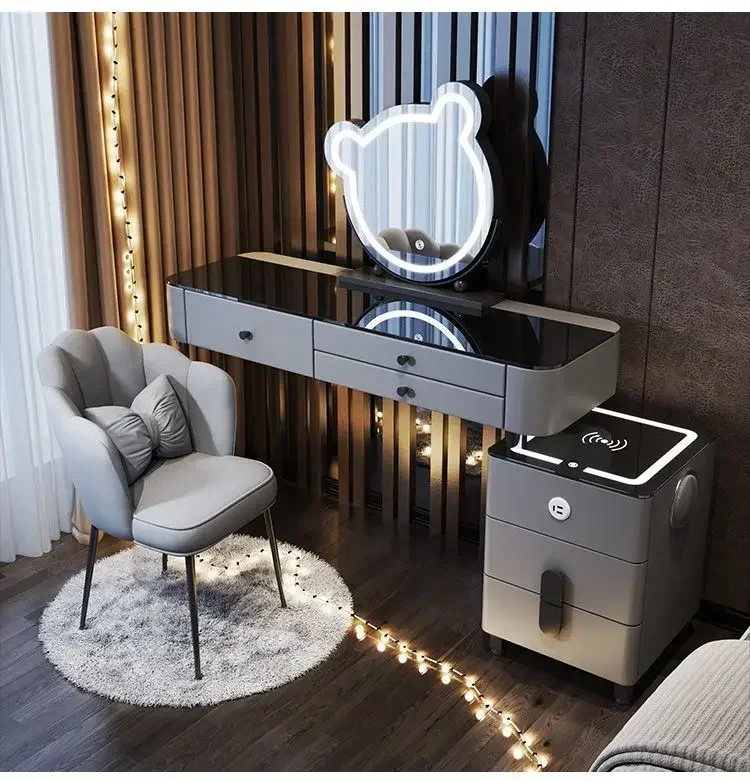 Modern Dressing Table with Smart Wireless Charging Luxury Bedroom Multifunctional Makeup Table with Chair Sound Cloud Led Mirror