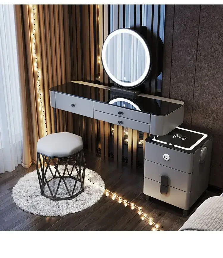 Modern Dressing Table with Smart Wireless Charging Luxury Bedroom Multifunctional Makeup Table with Chair Sound Cloud Led Mirror Modern Dressing Table with Smart Wireless Charging Luxury Bedroom Multifunctional Makeup Table with Chair Sound Cloud Led Mirror