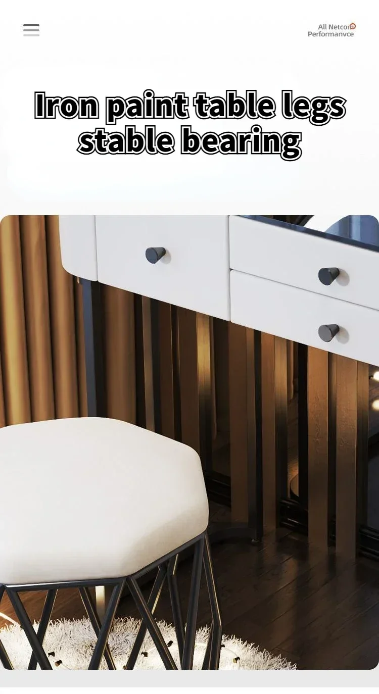 Modern Dressing Table with Smart Wireless Charging Luxury Bedroom Multifunctional Makeup Table with Chair Sound Cloud Led Mirror