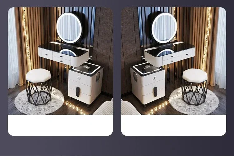 Modern Dressing Table with Smart Wireless Charging Luxury Bedroom Multifunctional Makeup Table with Chair Sound Cloud Led Mirror