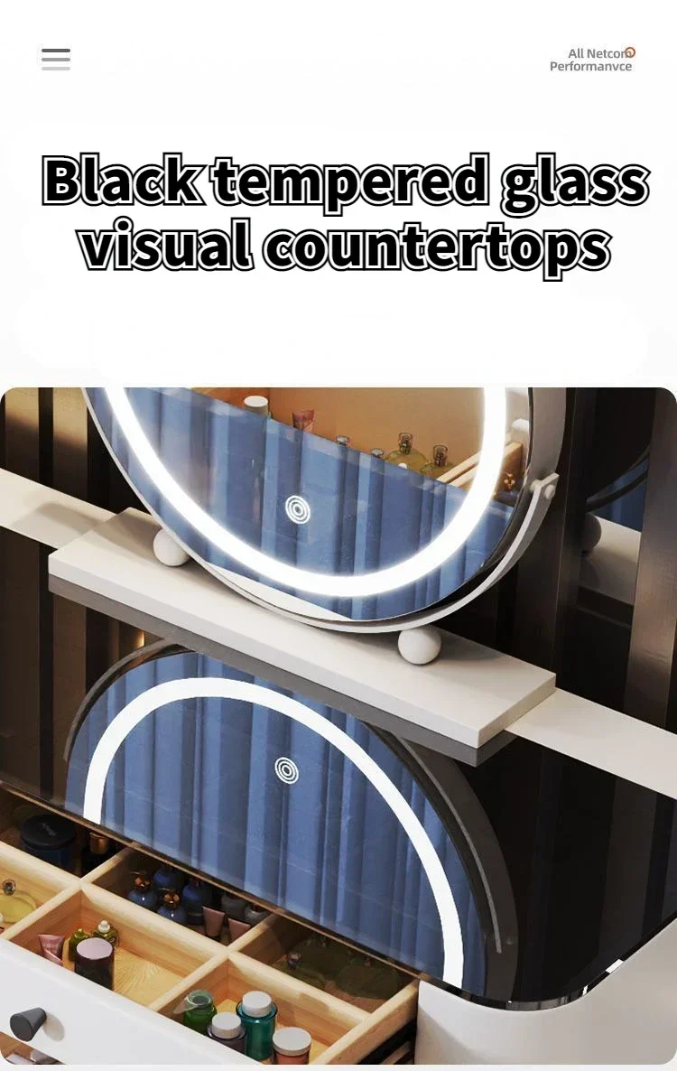 Modern Dressing Table with Smart Wireless Charging Luxury Bedroom Multifunctional Makeup Table with Chair Sound Cloud Led Mirror