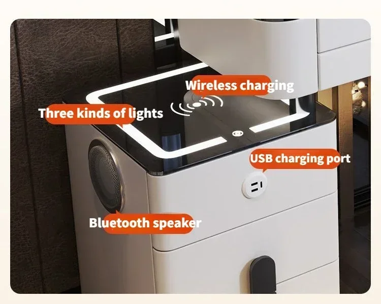 Modern Dressing Table with Smart Wireless Charging Luxury Bedroom Multifunctional Makeup Table with Chair Sound Cloud Led Mirror