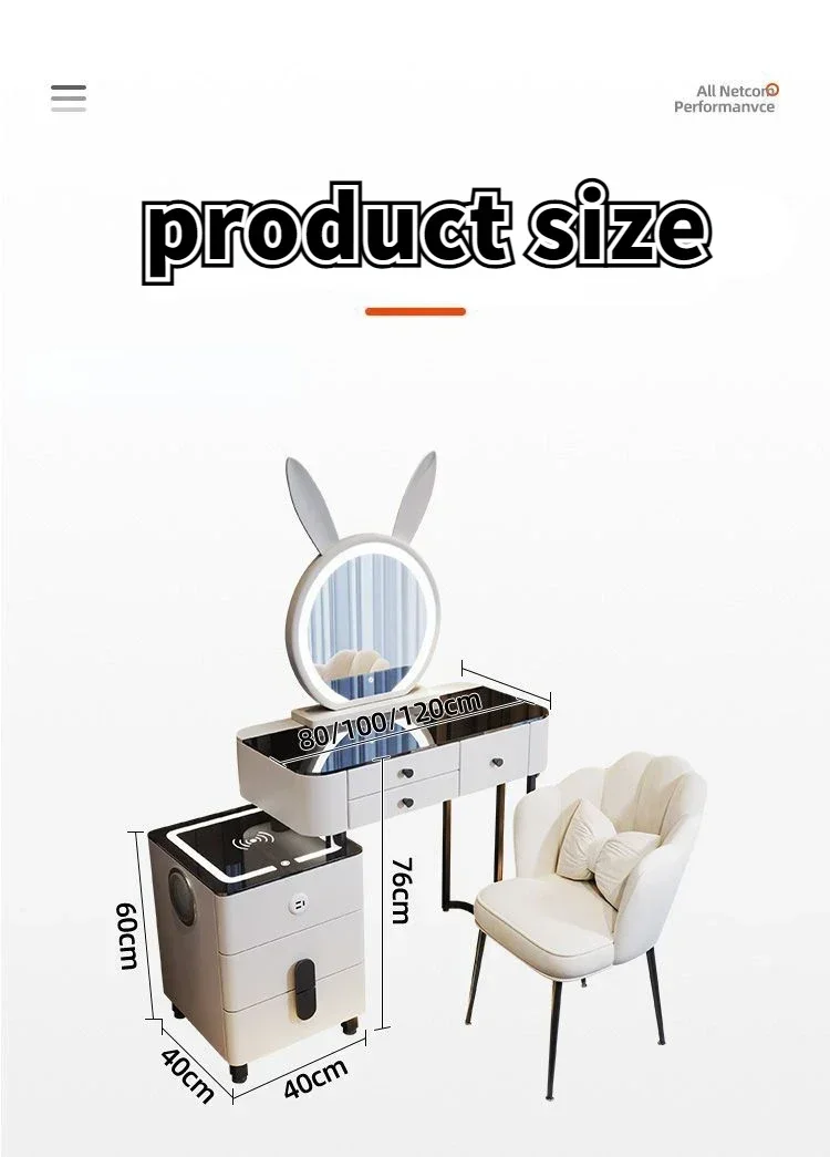 Modern Dressing Table with Smart Wireless Charging Luxury Bedroom Multifunctional Makeup Table with Chair Sound Cloud Led Mirror
