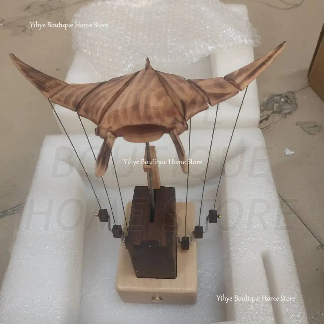 Hand-carved Flying Manta Ray Kinetic Sculpture - Unique Wooden Desktop Ornament for Home/Office Decoration & Gifting Hand-carved Flying Manta Ray Kinetic Sculpture - Unique Wooden Desktop Ornament for Home/Office Decoration & Gifting