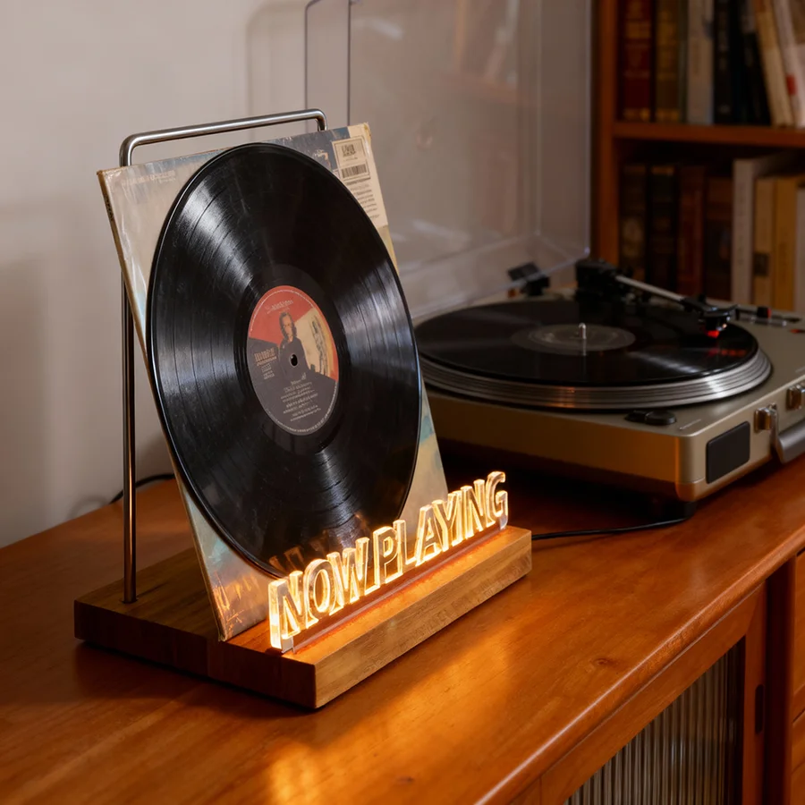 Now playing Vinyl Record Holder Light Up Vinyl Record Display Stand with Fingerprint-Proof Acrylic Albums, Warm White Light