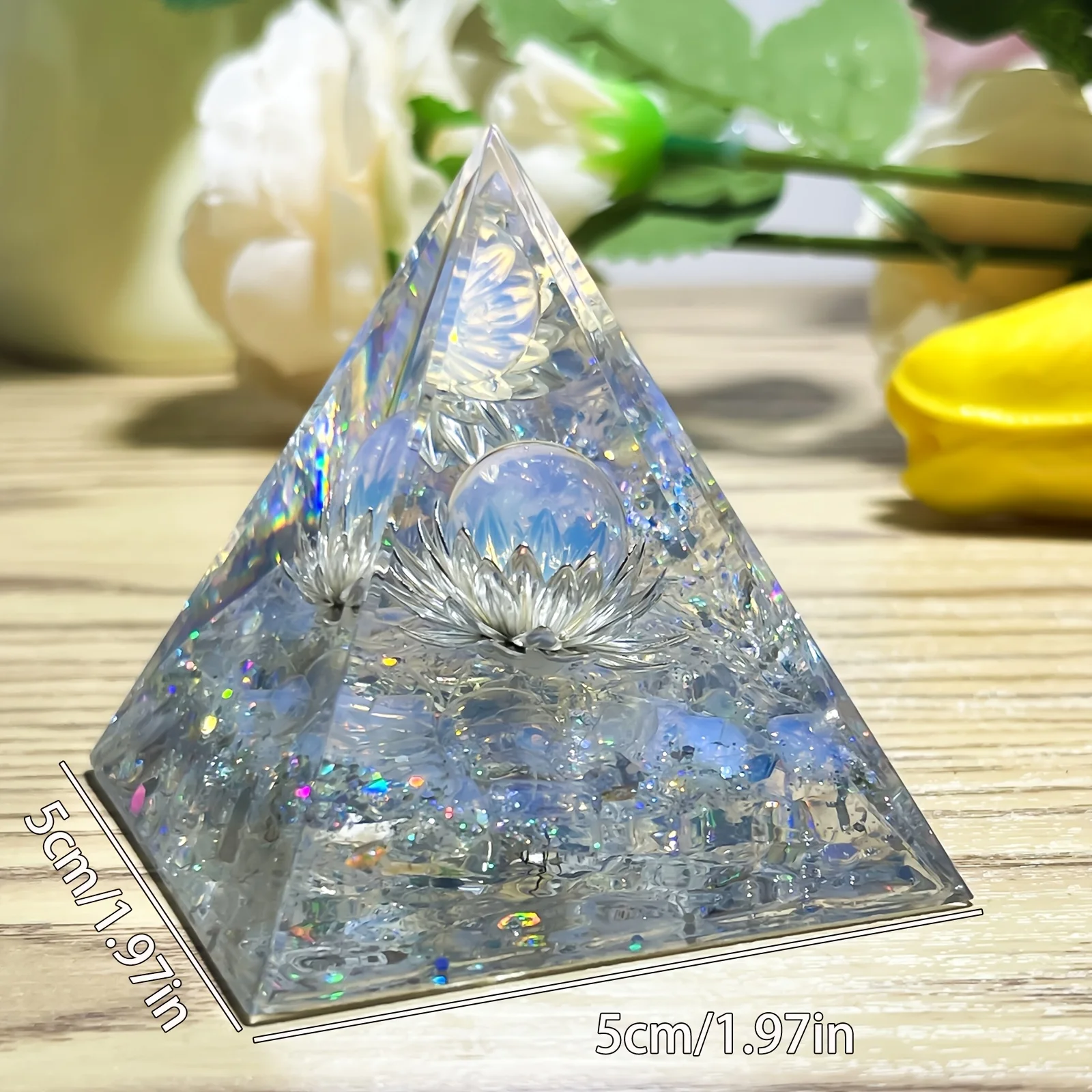 1PC White Lotus Flower Opal Orgone Pyramid Decorative Home Piece Life Flower Design Energy Pyramid for Interior Decoration 1PC White Lotus Flower Opal Orgone Pyramid Decorative Home Piece Life Flower Design Energy Pyramid for Interior Decoration