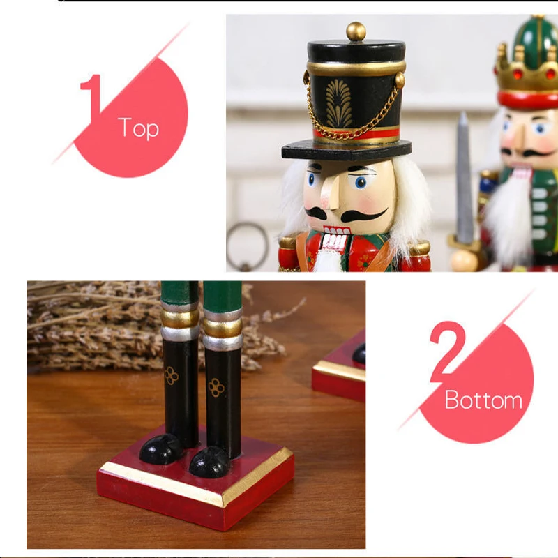 2PCS 30cm Nutcracker Puppet Soldier Decoration Creative Vintage Gift Christmas Wooden Handcraft Home Ornament