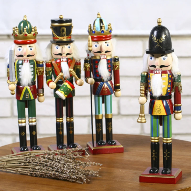 2PCS 30cm Nutcracker Puppet Soldier Decoration Creative Vintage Gift Christmas Wooden Handcraft Home Ornament