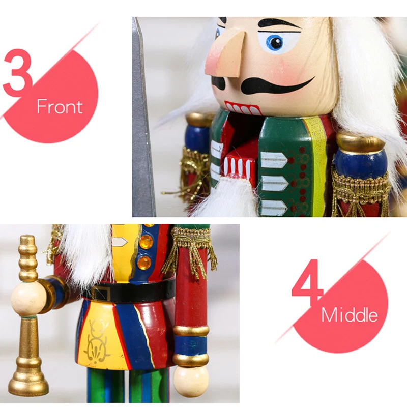 2PCS 30cm Nutcracker Puppet Soldier Decoration Creative Vintage Gift Christmas Wooden Handcraft Home Ornament