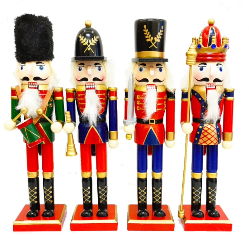 2PCS 30cm Nutcracker Puppet Soldier Decoration Creative Vintage Gift Christmas Wooden Handcraft Home Ornament