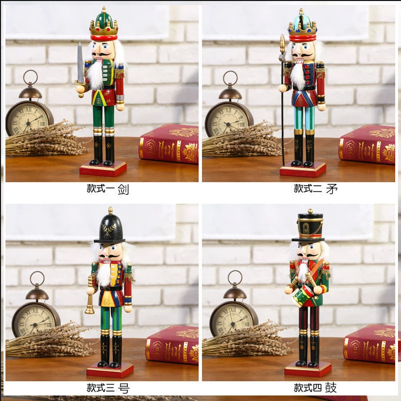 2PCS 30cm Nutcracker Puppet Soldier Decoration Creative Vintage Gift Christmas Wooden Handcraft Home Ornament