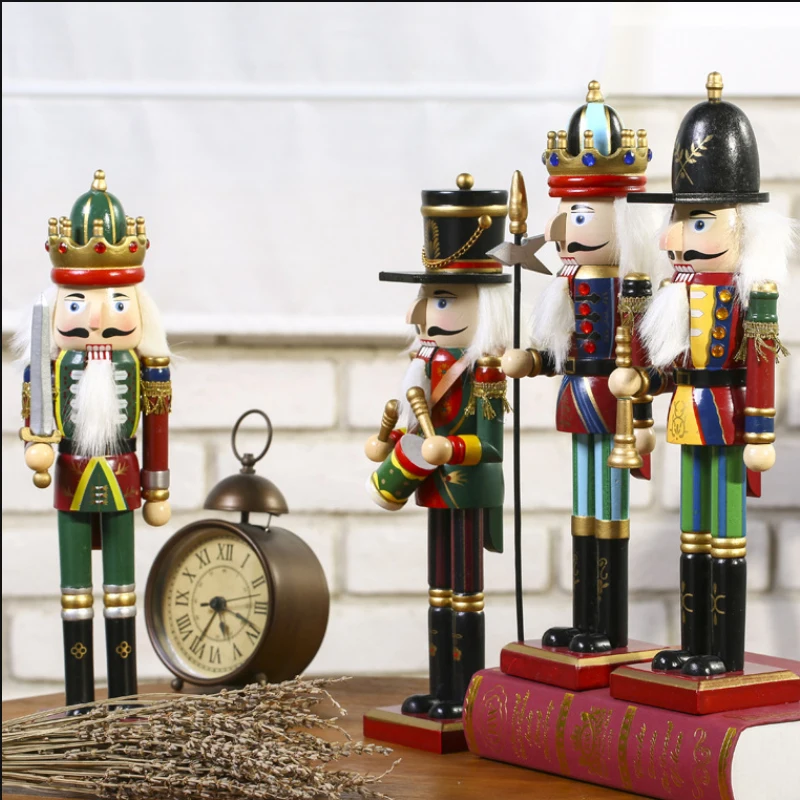 2PCS 30cm Nutcracker Puppet Soldier Decoration Creative Vintage Gift Christmas Wooden Handcraft Home Ornament