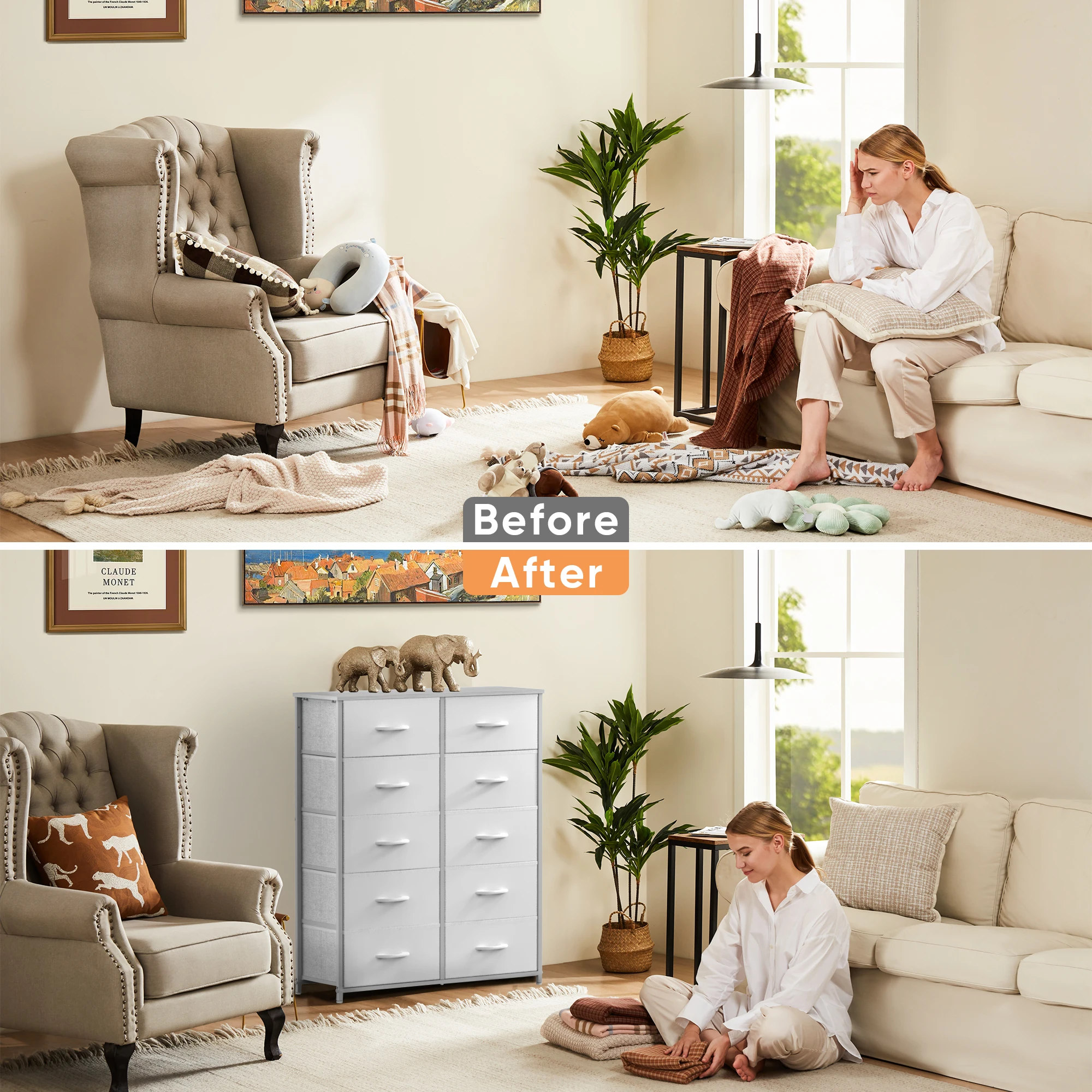 JHK Wardrobes For Bedroom With 5/7/10 White Lover Fabric Drawers Chest Wardrobe Closet For Storage Cabinet Bedroom Of Furniture