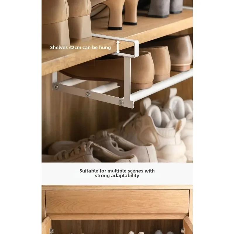 Adjustable Shoe Rack | Space-Saving Layered Organizer For Home Shoe Cabinets | Under-Shelf Shoe Holder With Hanging Basket