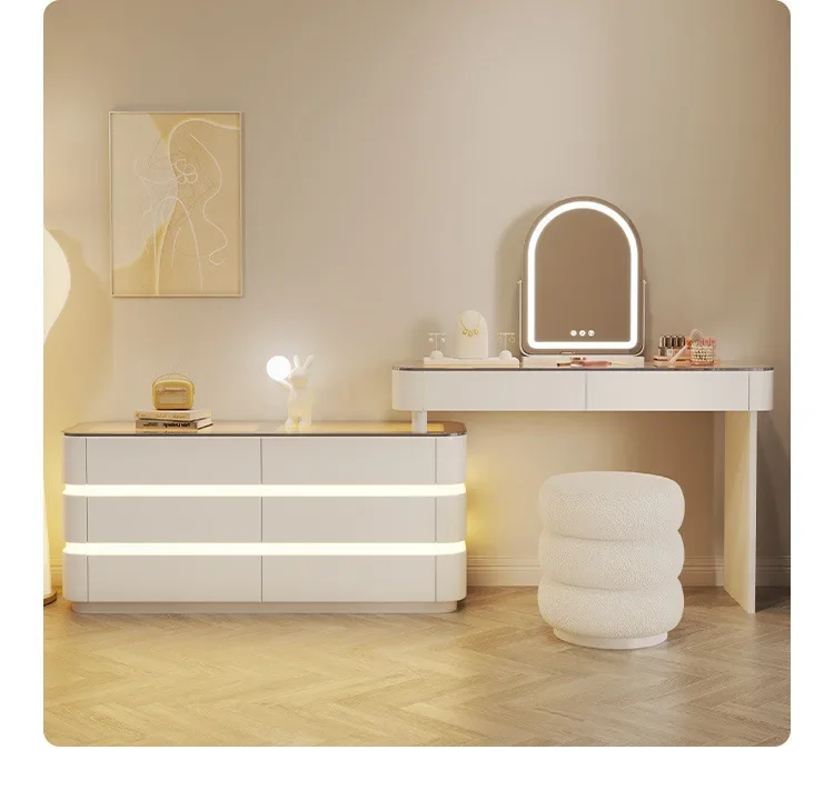 Nordic Dressing Table with 6 Drawers Organizer Simple Makeup Vanity Table Soild Wood Chair Muebles De Dormitorio Furniture