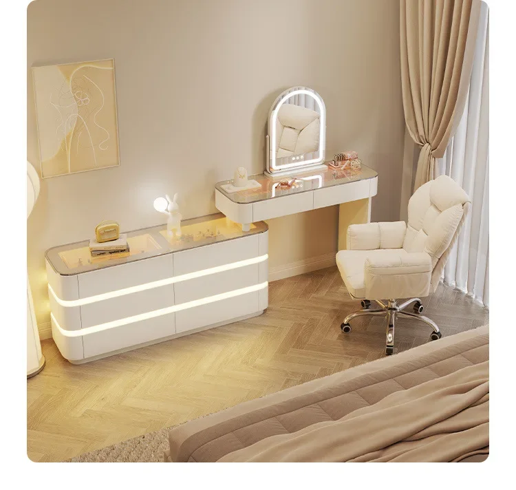 Nordic Dressing Table with 6 Drawers Organizer Simple Makeup Vanity Table Soild Wood Chair Muebles De Dormitorio Furniture
