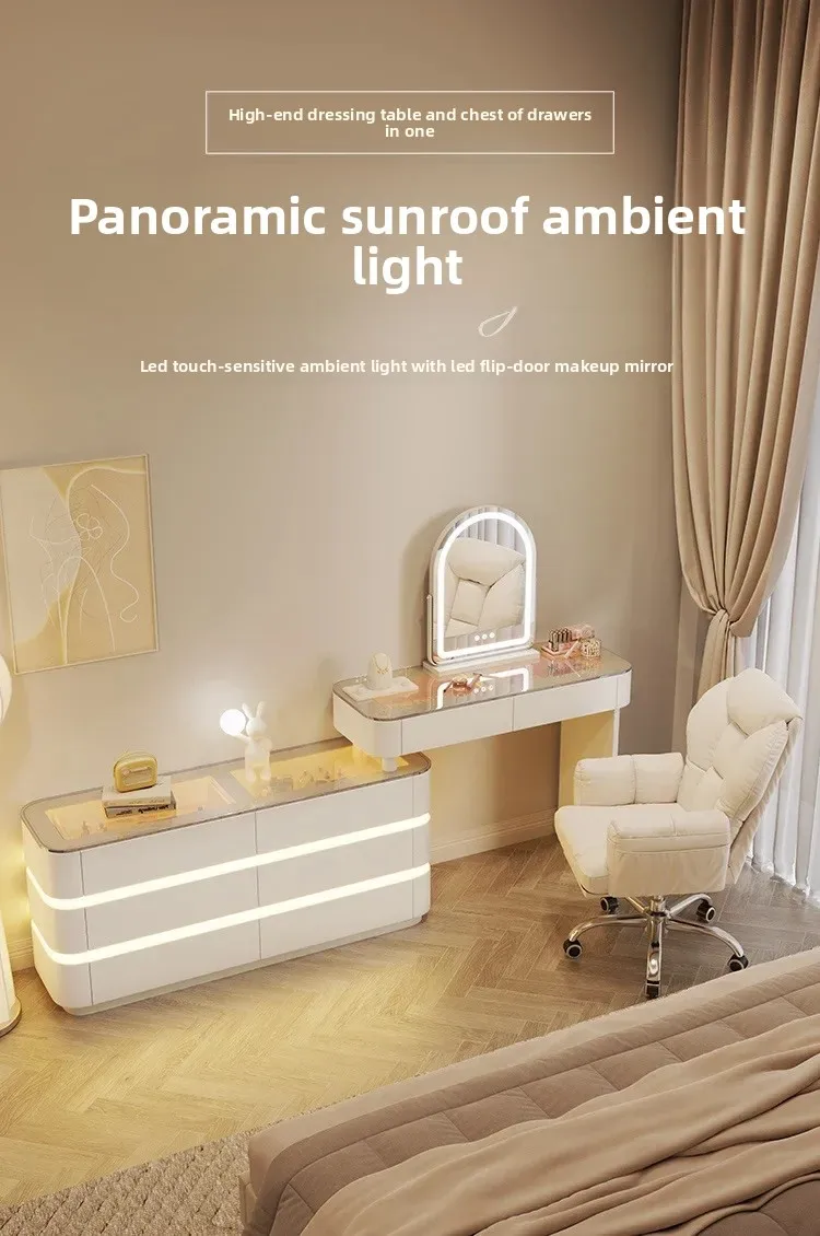 Nordic Dressing Table with 6 Drawers Organizer Simple Makeup Vanity Table Soild Wood Chair Muebles De Dormitorio Furniture