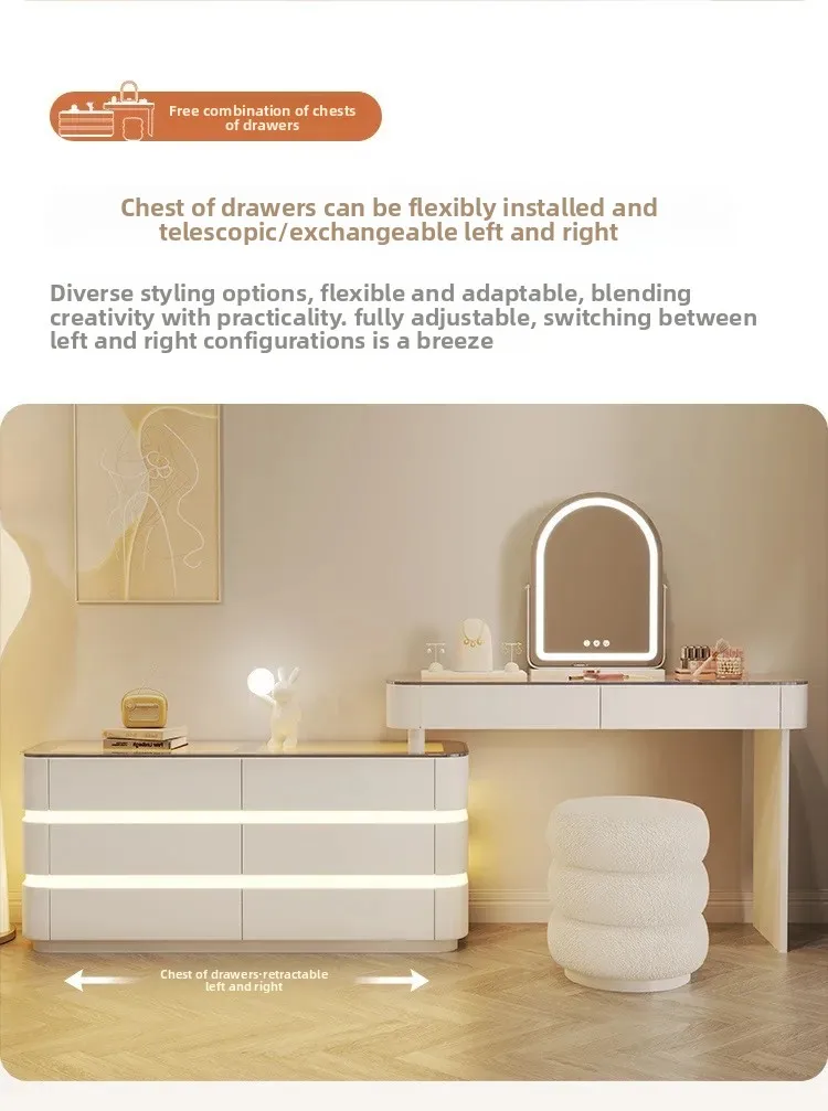 Nordic Dressing Table with 6 Drawers Organizer Simple Makeup Vanity Table Soild Wood Chair Muebles De Dormitorio Furniture