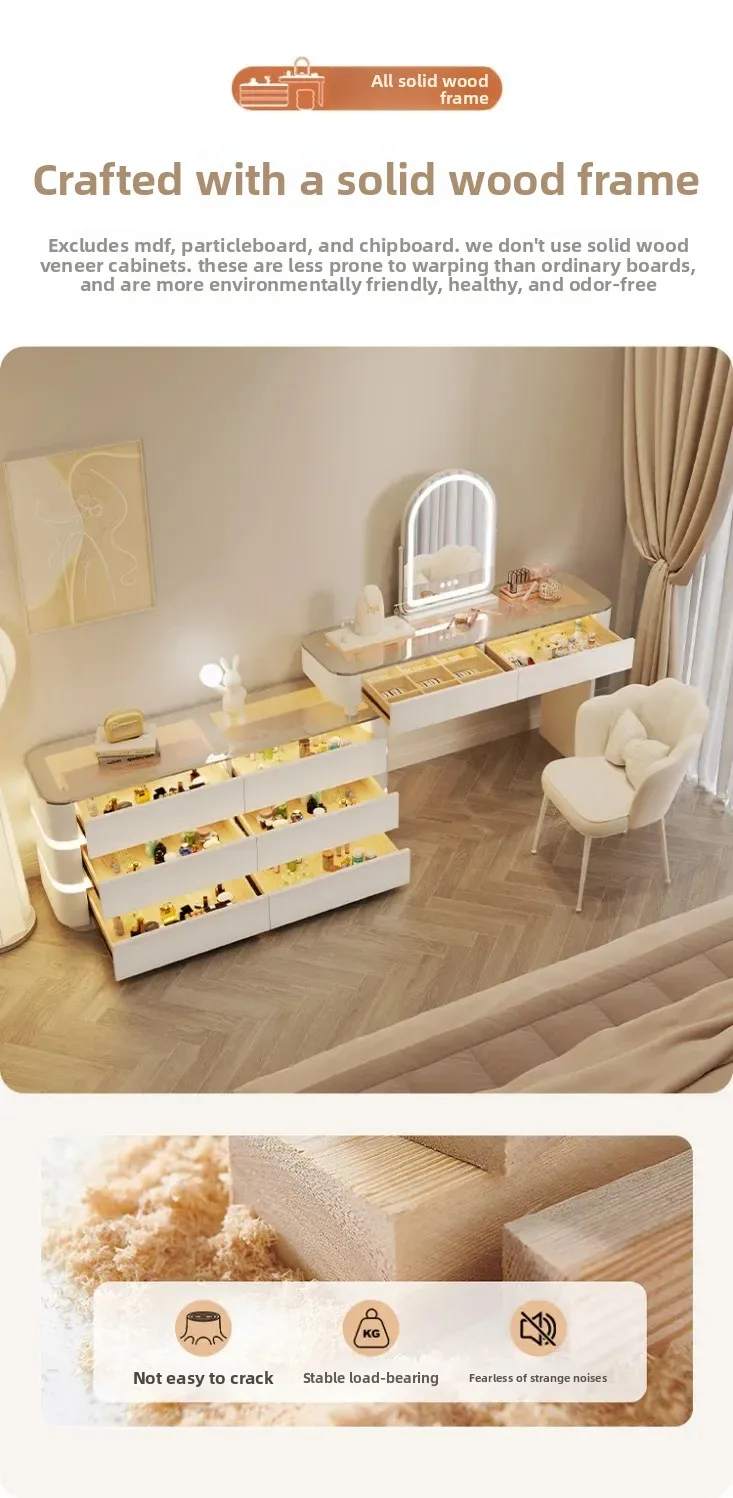 Nordic Dressing Table with 6 Drawers Organizer Simple Makeup Vanity Table Soild Wood Chair Muebles De Dormitorio Furniture