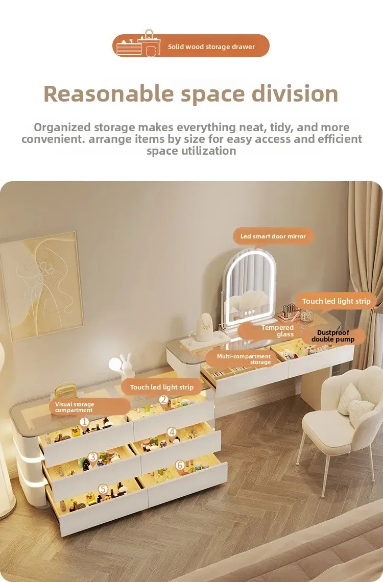 Nordic Dressing Table with 6 Drawers Organizer Simple Makeup Vanity Table Soild Wood Chair Muebles De Dormitorio Furniture