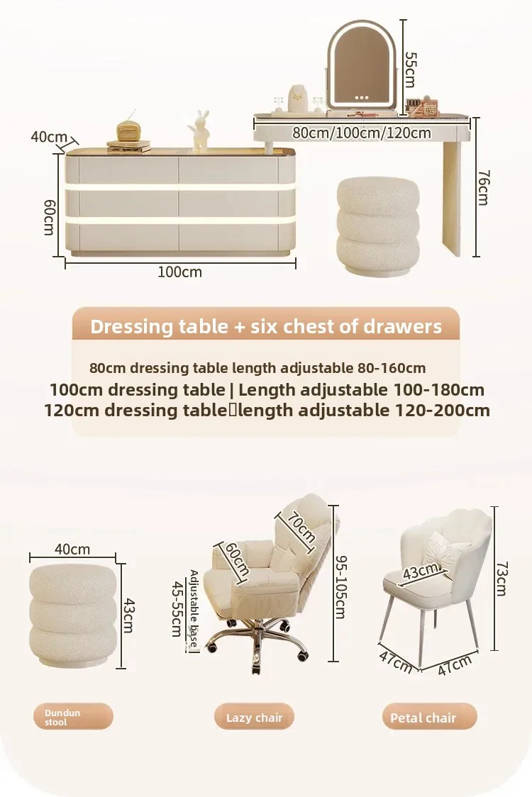 Nordic Dressing Table with 6 Drawers Organizer Simple Makeup Vanity Table Soild Wood Chair Muebles De Dormitorio Furniture
