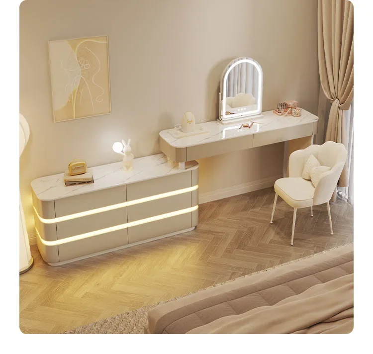 Nordic Dressing Table with 6 Drawers Organizer Simple Makeup Vanity Table Soild Wood Chair Muebles De Dormitorio Furniture