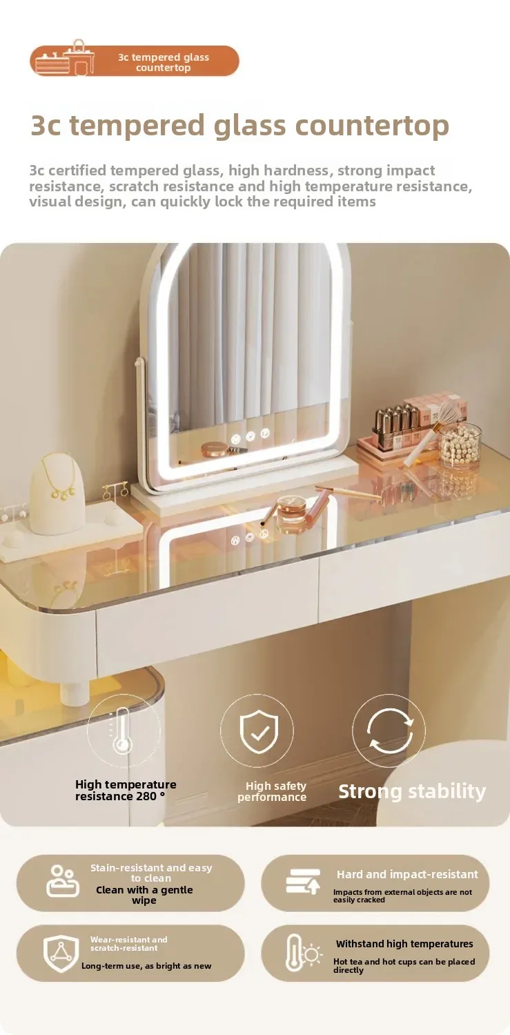 Nordic Dressing Table with 6 Drawers Organizer Simple Makeup Vanity Table Soild Wood Chair Muebles De Dormitorio Furniture
