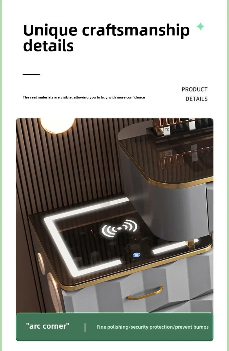 Multi-functional Smart Dresser,Wireless Charging Light Luxury Nordic Bedroom Makeup Table,Modern Simple Princess Dressing Table