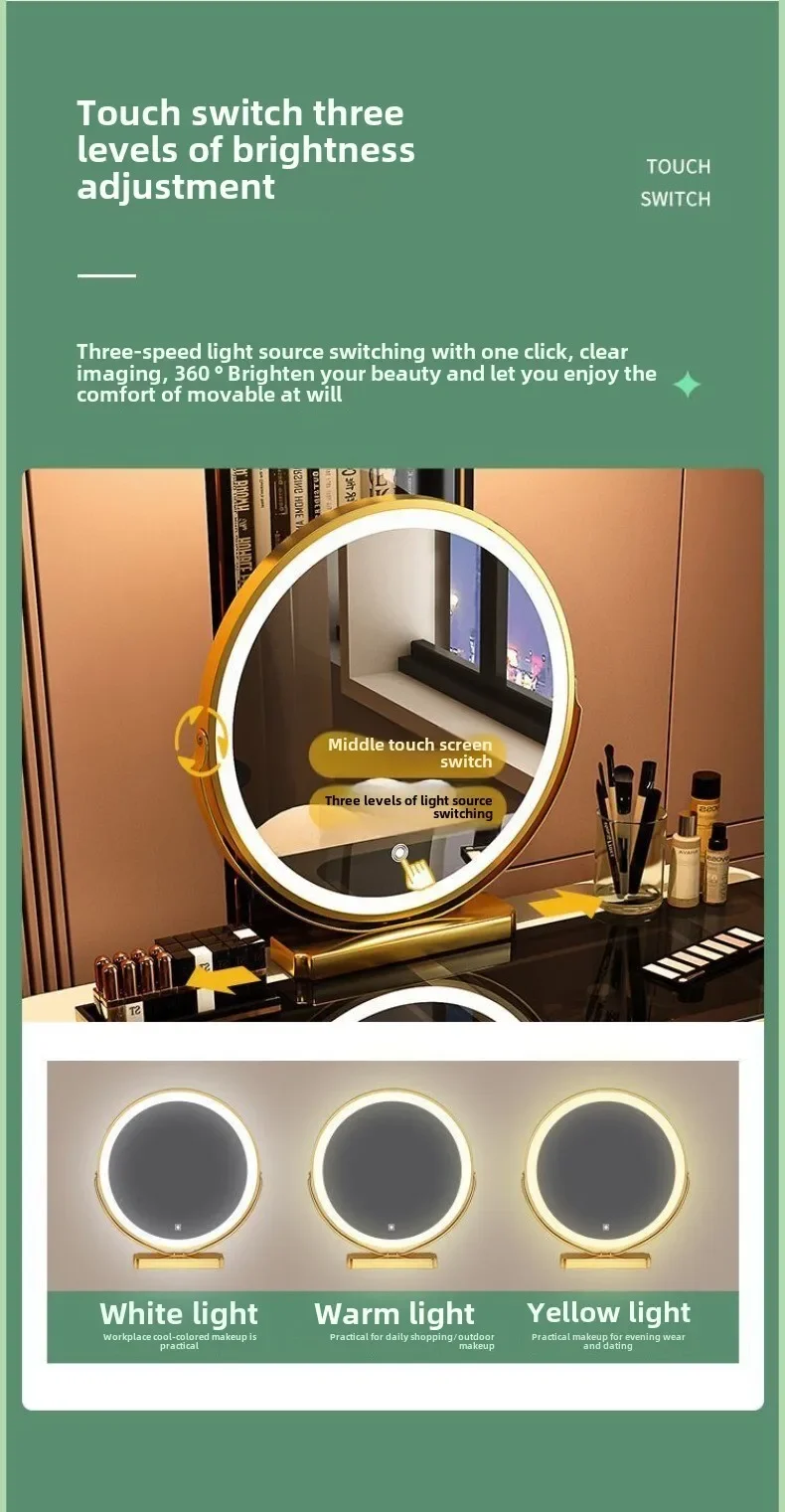 Multi-functional Smart Dresser,Wireless Charging Light Luxury Nordic Bedroom Makeup Table,Modern Simple Princess Dressing Table